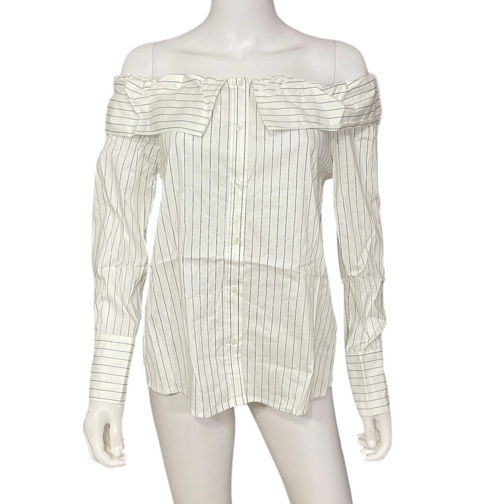 STAAND Apparel White Off Shoulder Striped Button Top
New - Picture 2 of 7